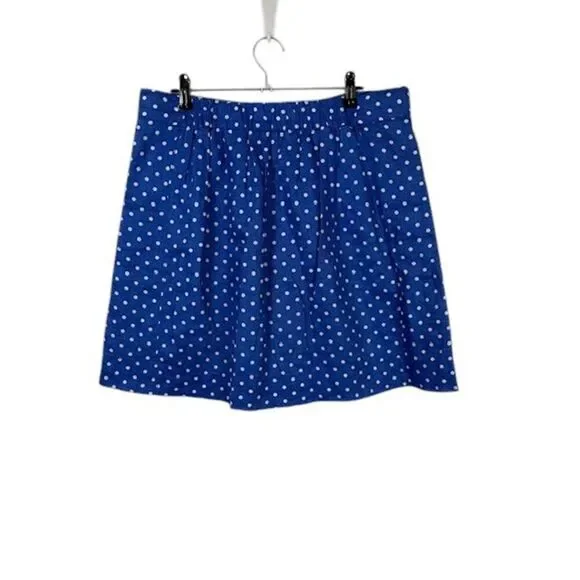 J. Crew 100% Linen Drawstring Mini Skirt Blue White Polkadot Pockets Size 8 - Picture 4 of 11